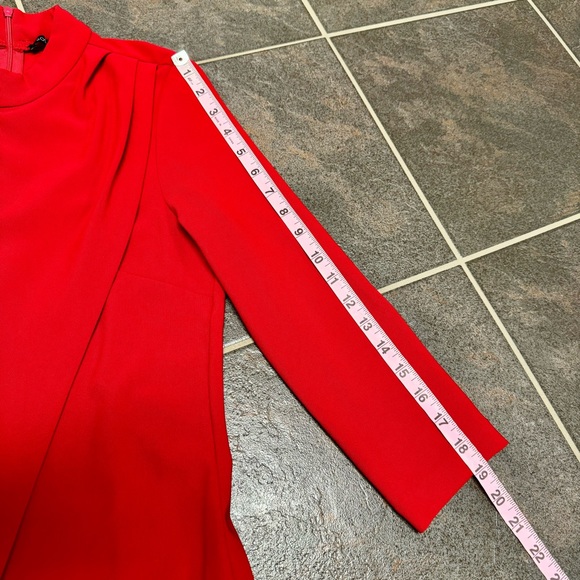 Boston Proper Mock Neck Long Sleeve Drape Front Dress Beyond Travel Red Small S - Picture 11 of 13